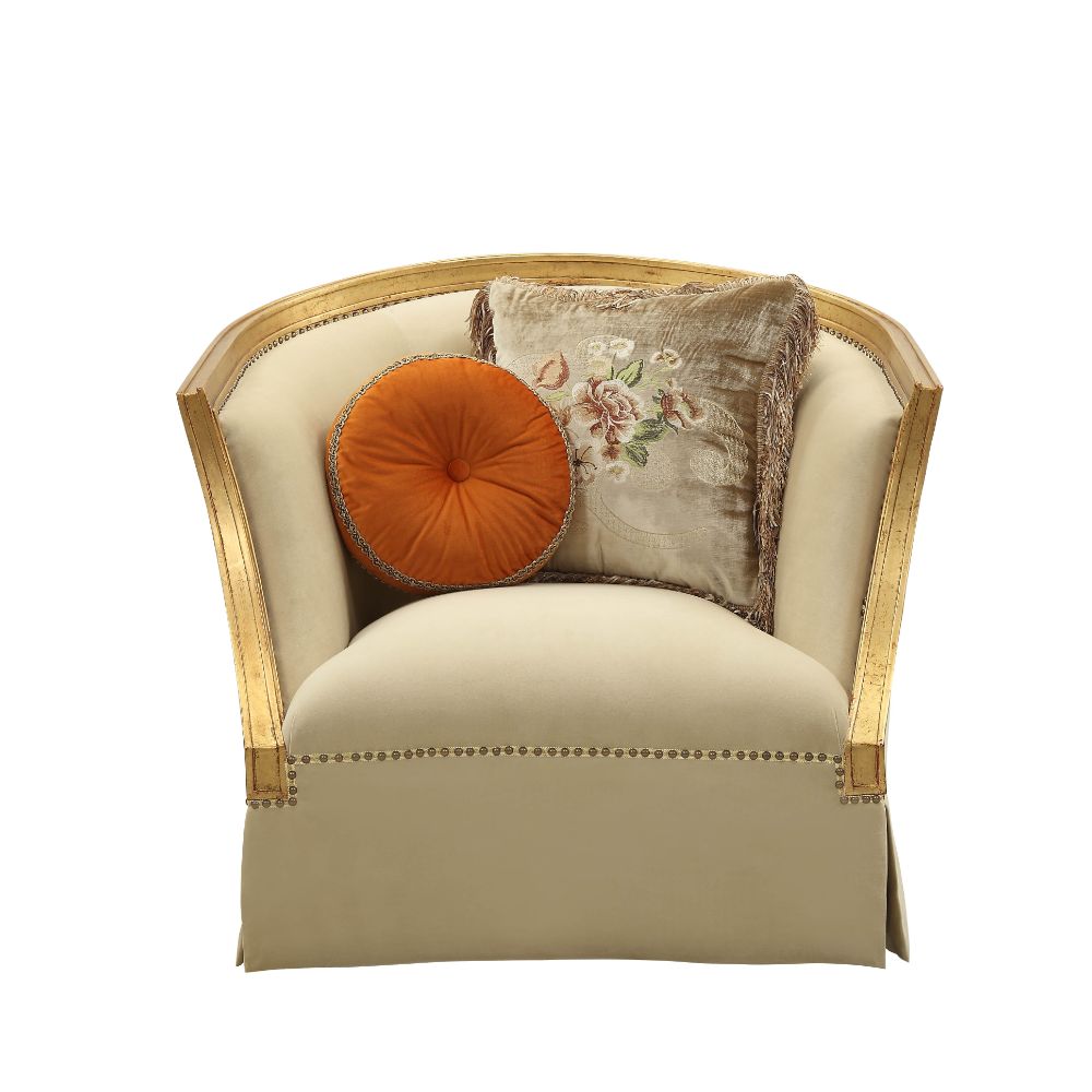 Daesha Tan Flannel & Antique Gold Finish Chair