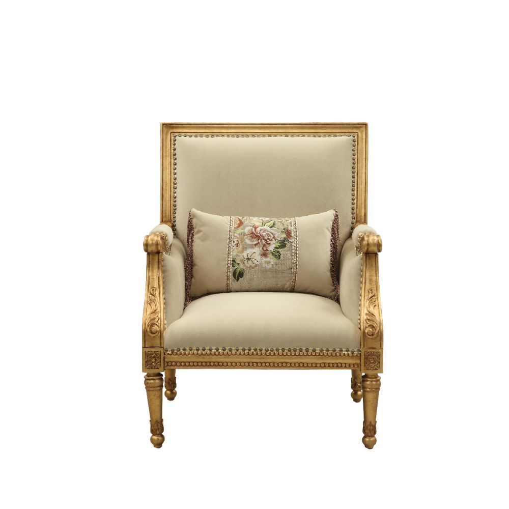 Daesha Tan Flannel & Antique Gold Finish Accent Chair