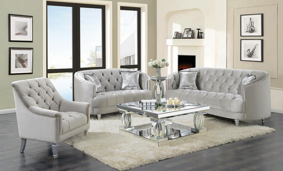 Avonlea Grey 3-Piece Upholstered Sloped Arm Sofa Set Velvet