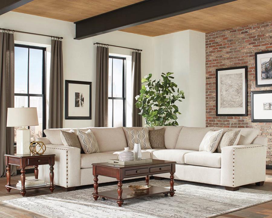 Aria Oatmeal Upholstered Track Arm Sectional Sofa