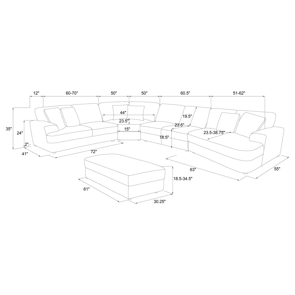 Emberson Ivory 5-Piece Upholstered Modular Sectional Sofa