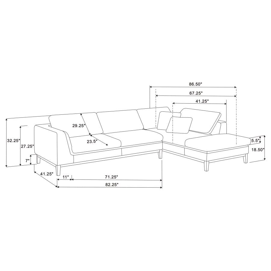 Persia Grey Upholstered Track Arm Sectional Sofa