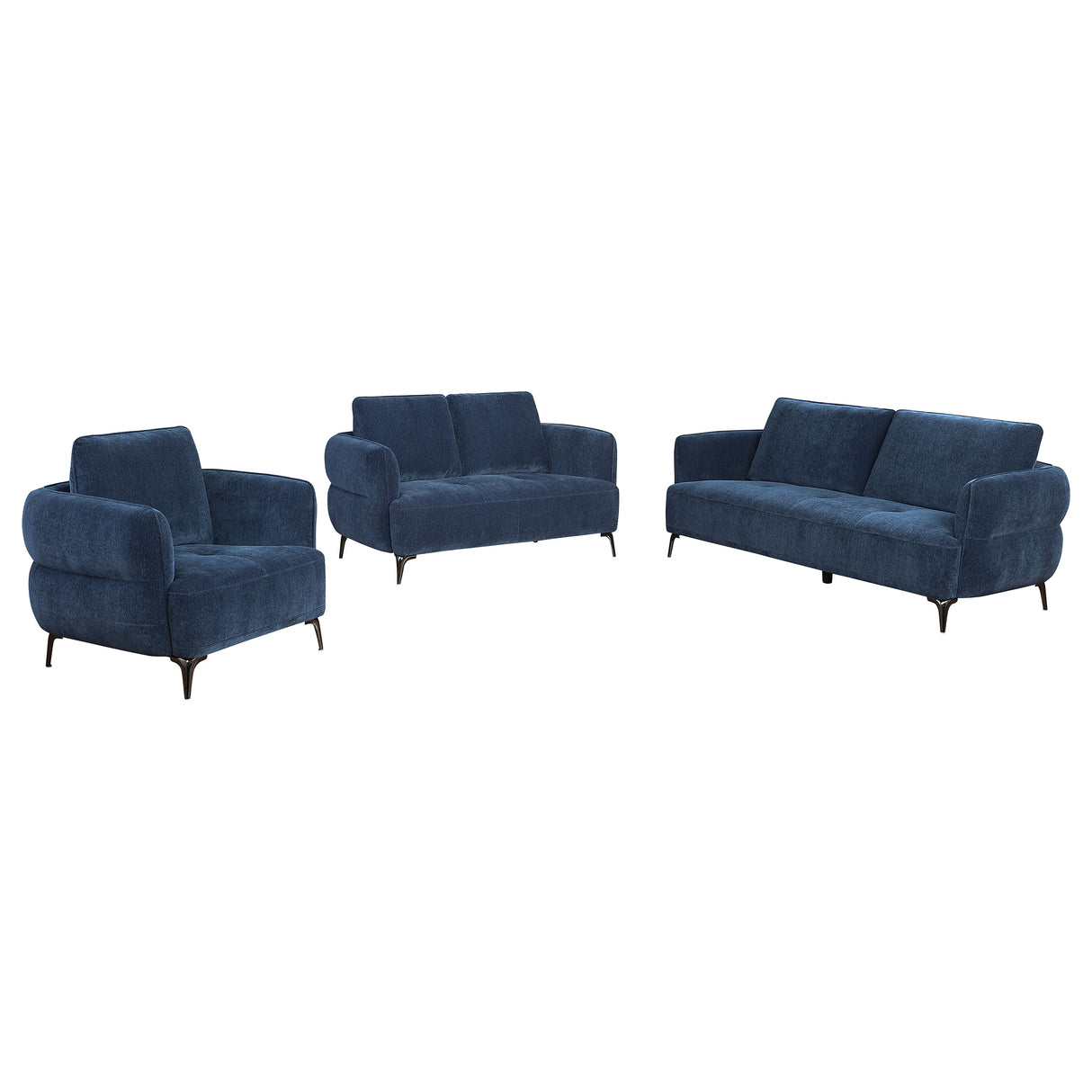 Lively Blue 3-Piece Chenille Upholstered Sofa Set