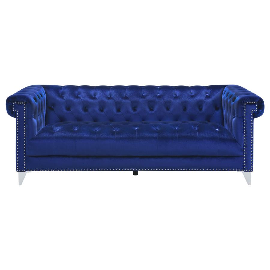 Bleker Blue 2-Piece Upholstered Tuxedo Arm Tufted Sofa Set