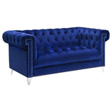 Bleker Blue 2-Piece Upholstered Tuxedo Arm Tufted Sofa Set