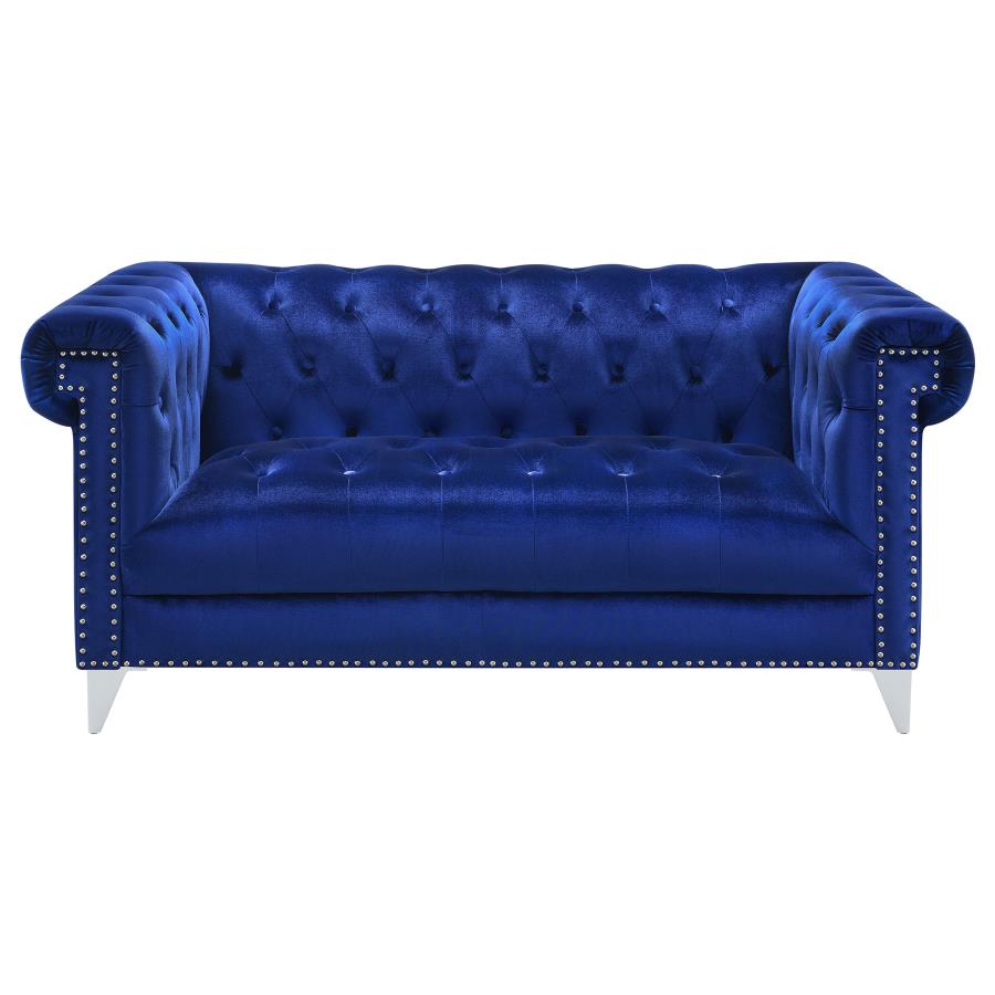 Bleker Blue 2-Piece Upholstered Tuxedo Arm Tufted Sofa Set