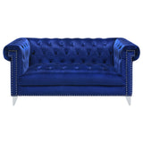 Bleker Blue 2-Piece Upholstered Tuxedo Arm Tufted Sofa Set