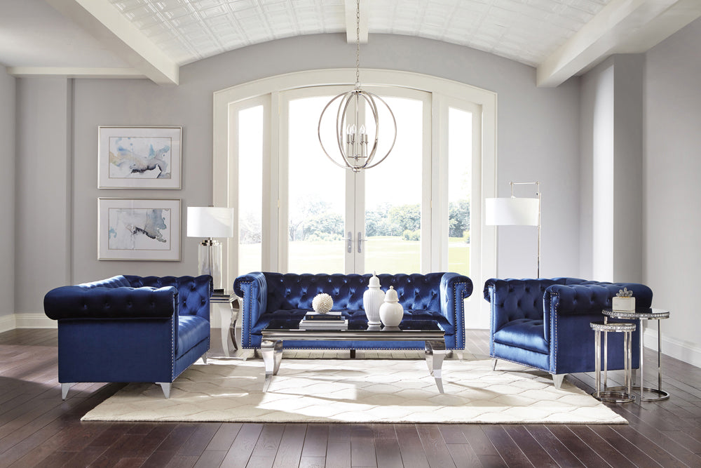 Bleker Blue 2-Piece Upholstered Tuxedo Arm Tufted Sofa Set