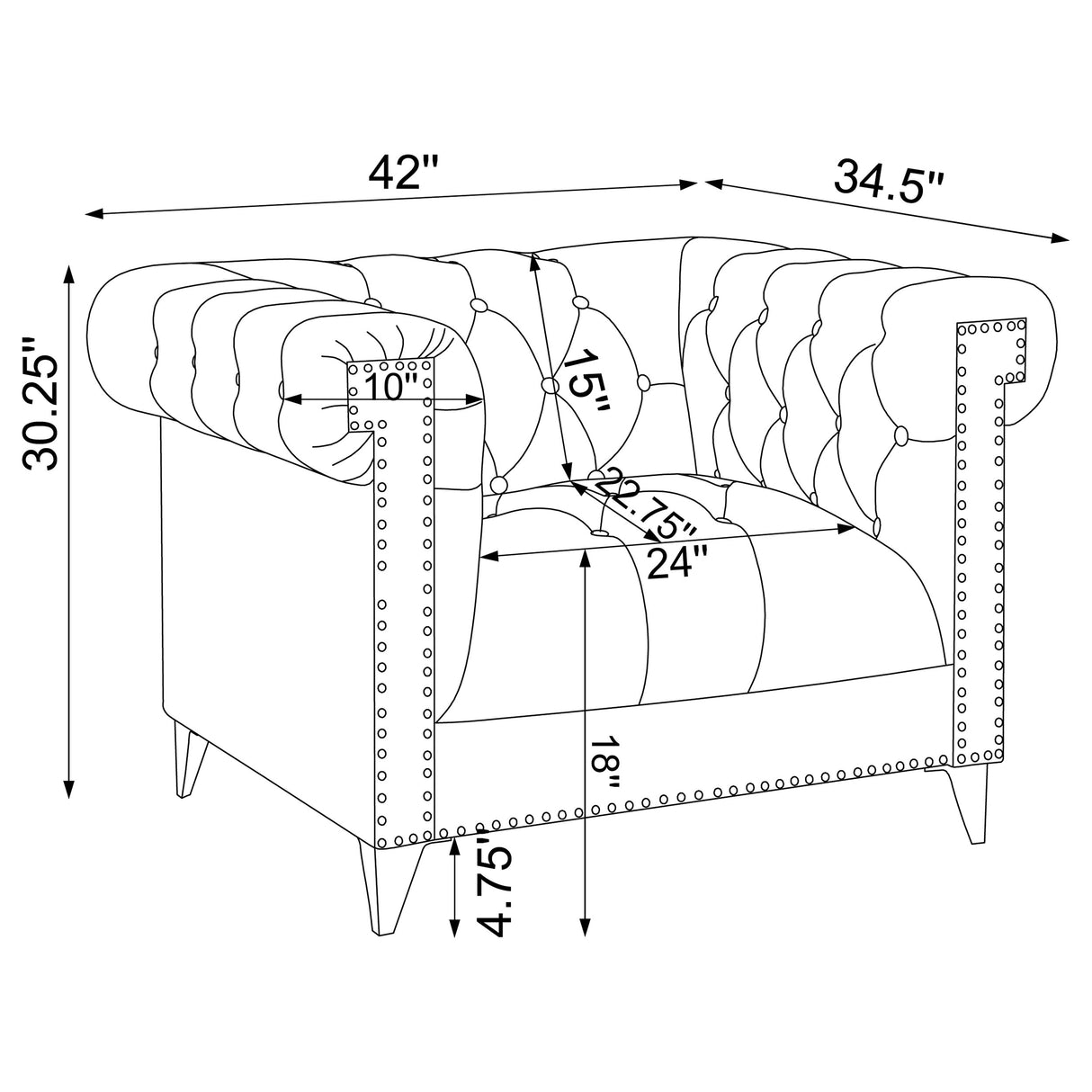 Bleker Blue 3-Piece Upholstered Tuxedo Arm Tufted Sofa Set