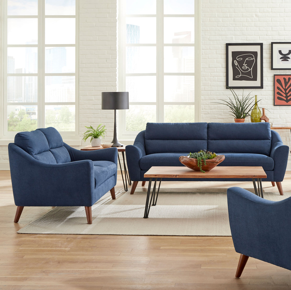 Gano Navy Blue 2-Piece Upholstered Sloped Arm Sofa Set