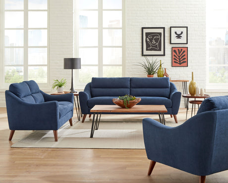 Gano Navy Blue 3-Piece Upholstered Sloped Arm Sofa Set