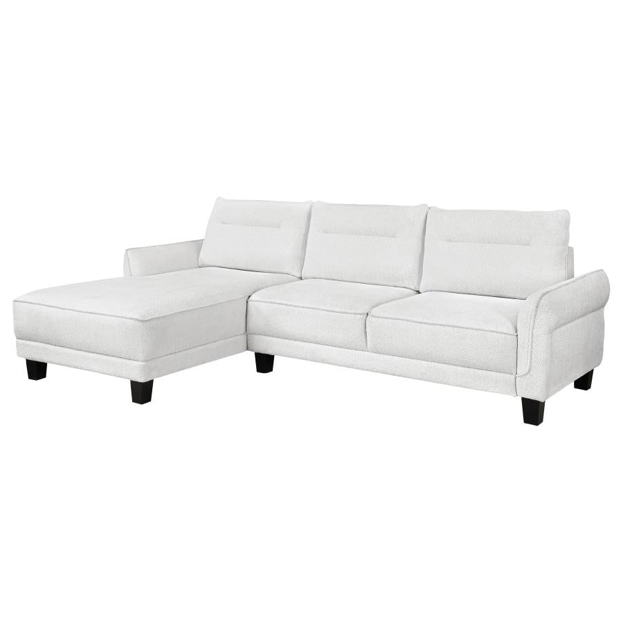 Caspian White Upholstered Curved Arm Chaise Sectional Sofa