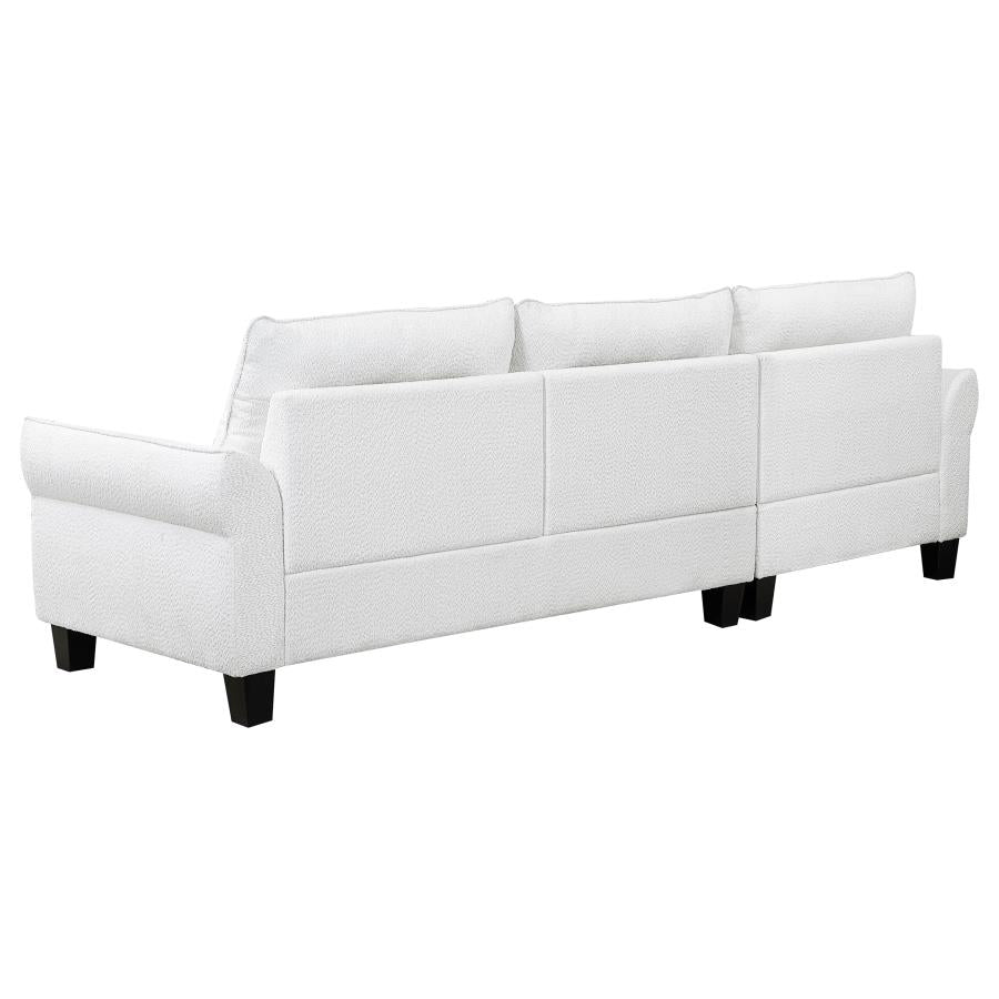 Caspian White Upholstered Curved Arm Chaise Sectional Sofa