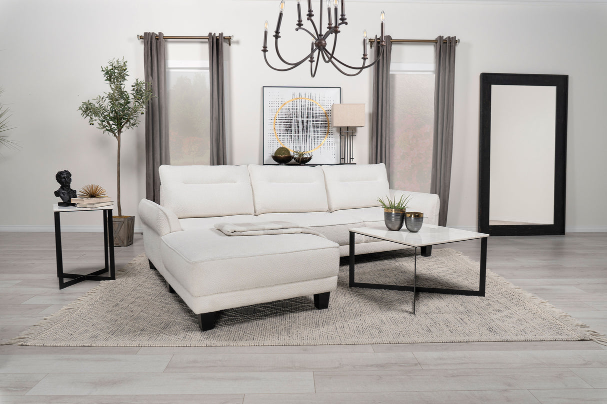 Caspian White Upholstered Curved Arm Chaise Sectional Sofa