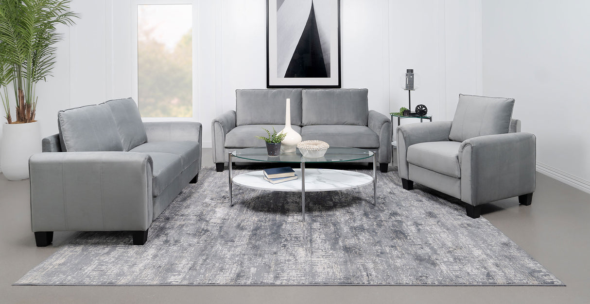 Davis Grey 3-Piece Upholstered Rolled Arm Sofa