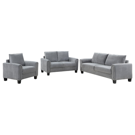 Davis Grey 3-Piece Upholstered Rolled Arm Sofa