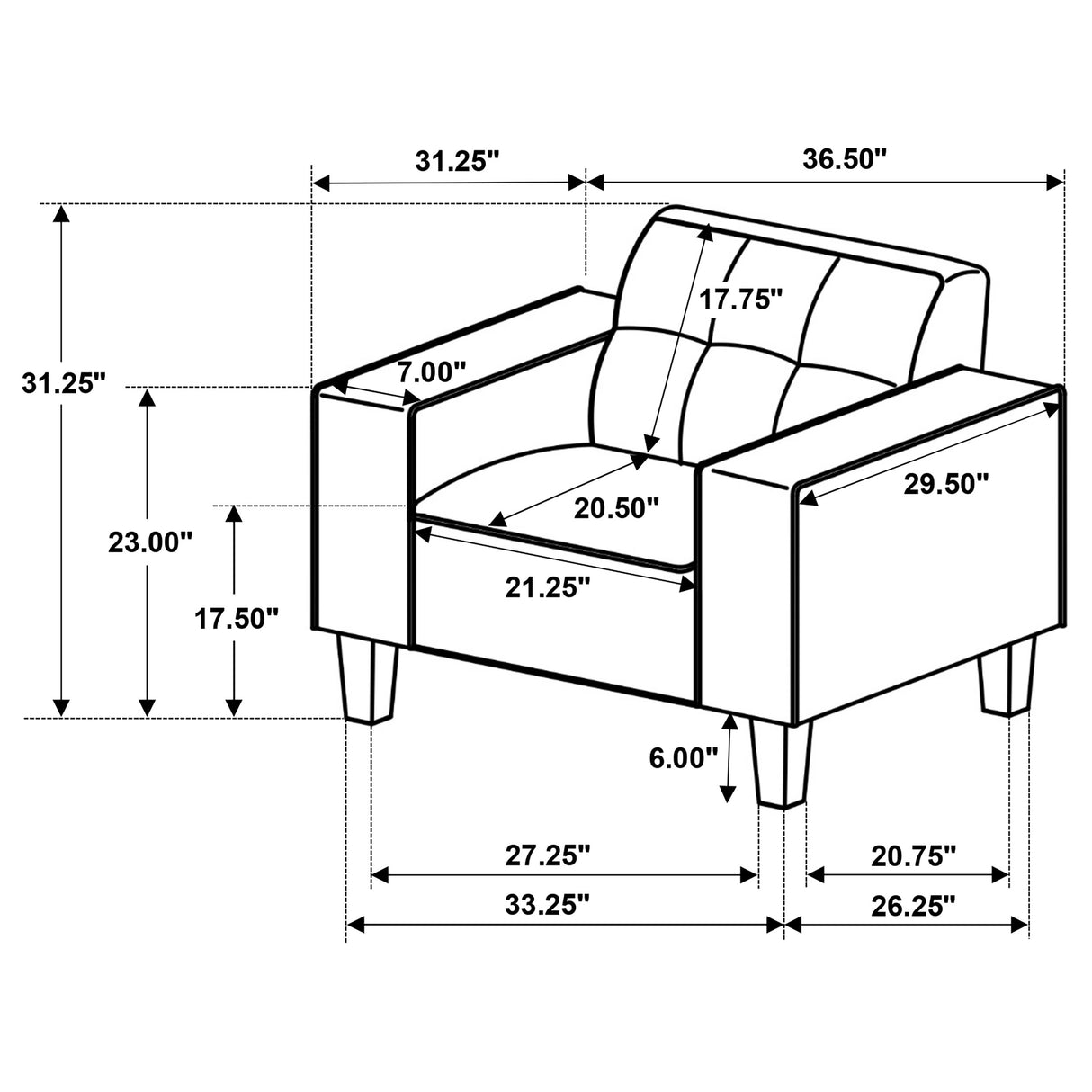 Deerhurst Charcoal 3-Piece Upholstered Track Arm Sofa Set