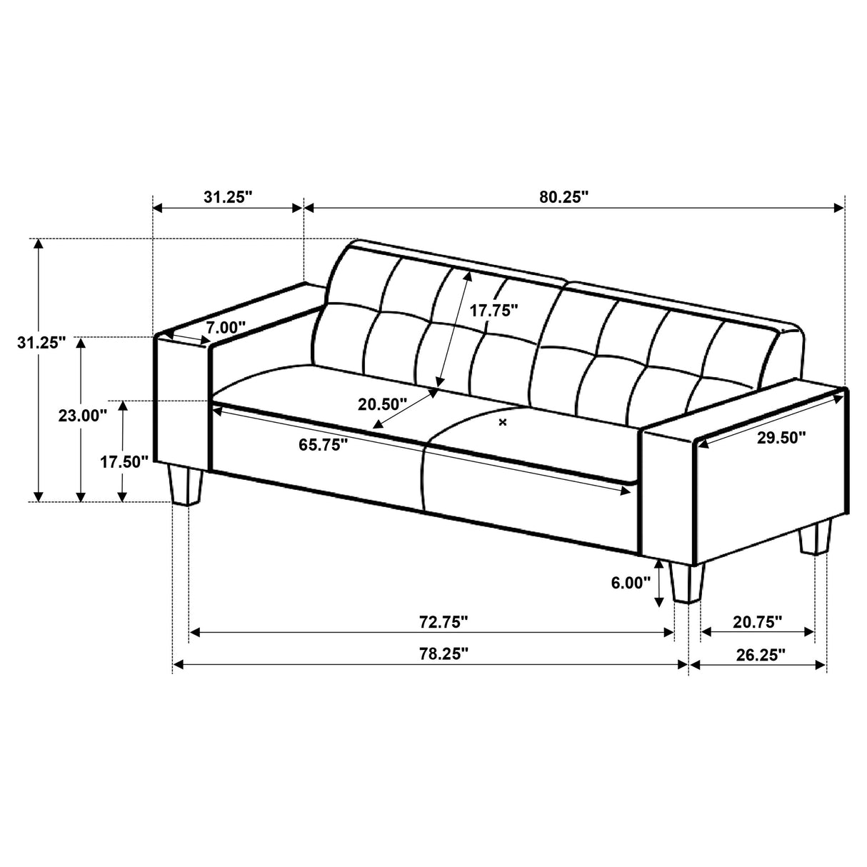 Deerhurst Charcoal Upholstered Track Arm Tufted Sofa