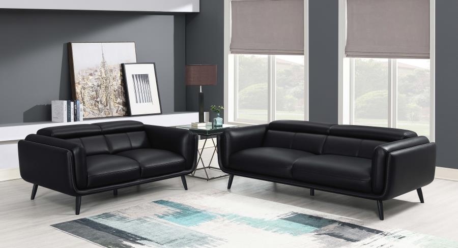 Shania Black 2-Piece Upholstered Low Back Sofa Set