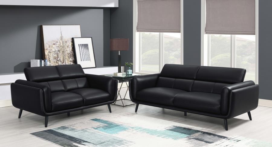 Shania Black 2-Piece Upholstered Low Back Sofa Set