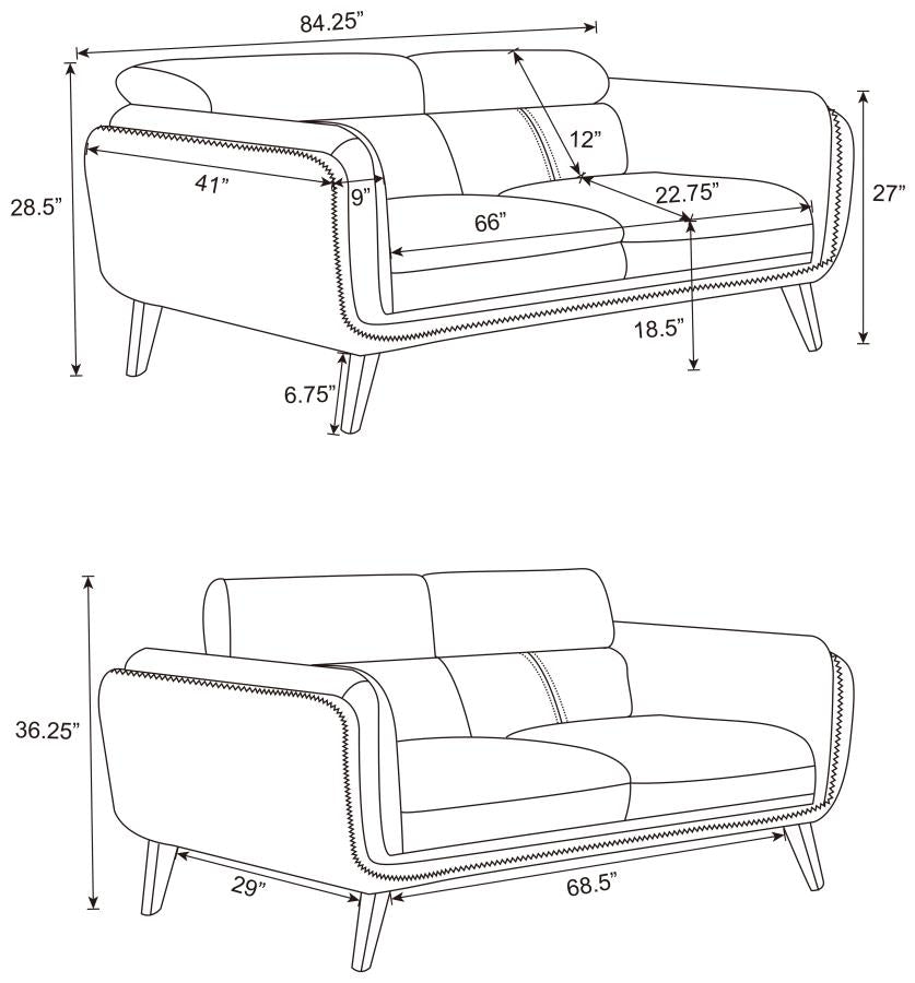 Shania Black 2-Piece Upholstered Low Back Sofa Set