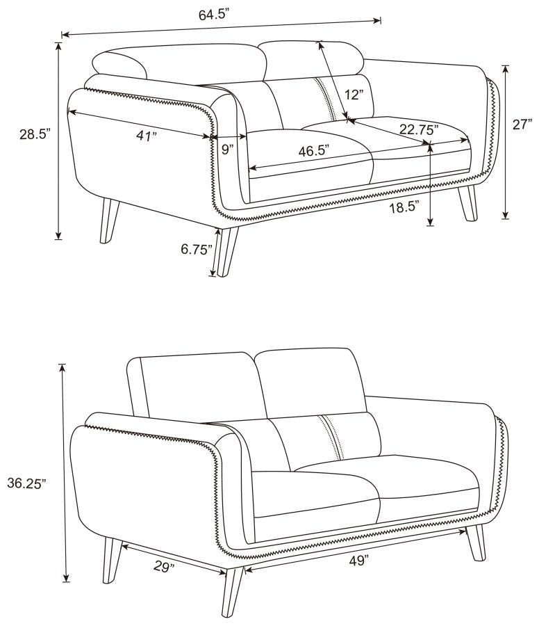 Shania Black 2-Piece Upholstered Low Back Sofa Set