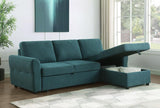 Samantha Teal Blue Upholstered Storage Sleeper Sectional Sofa