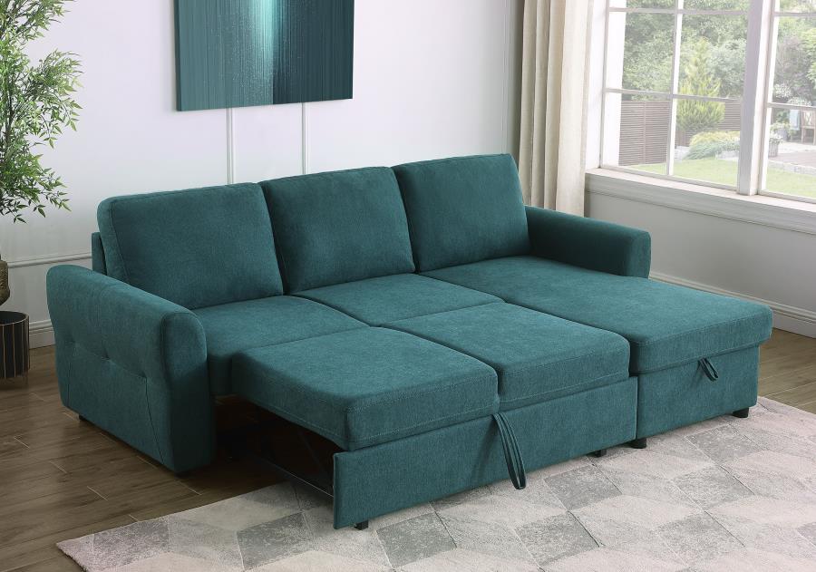 Samantha Teal Blue Upholstered Storage Sleeper Sectional Sofa