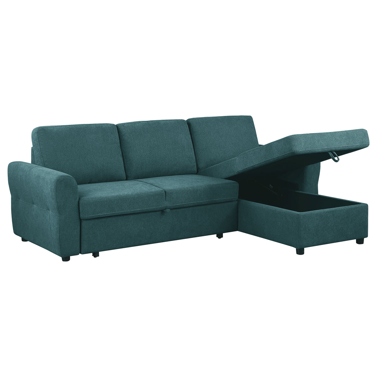 Samantha Teal Blue Upholstered Storage Sleeper Sectional Sofa