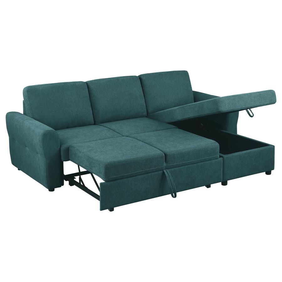 Samantha Teal Blue Upholstered Storage Sleeper Sectional Sofa