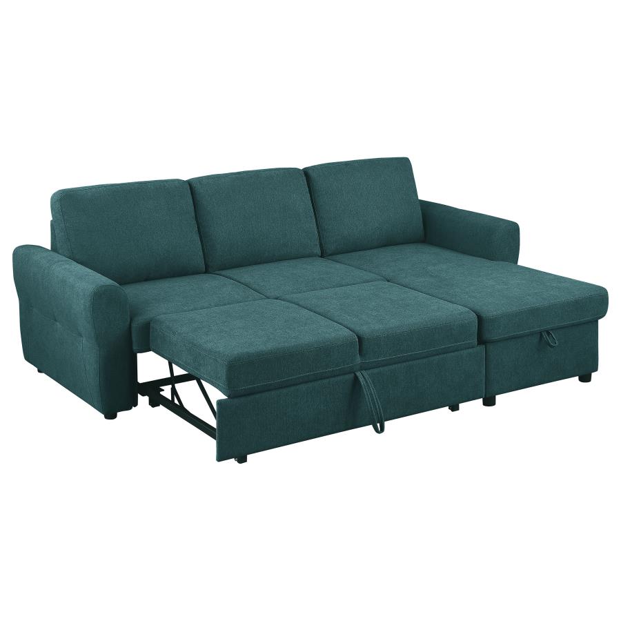 Samantha Teal Blue Upholstered Storage Sleeper Sectional Sofa