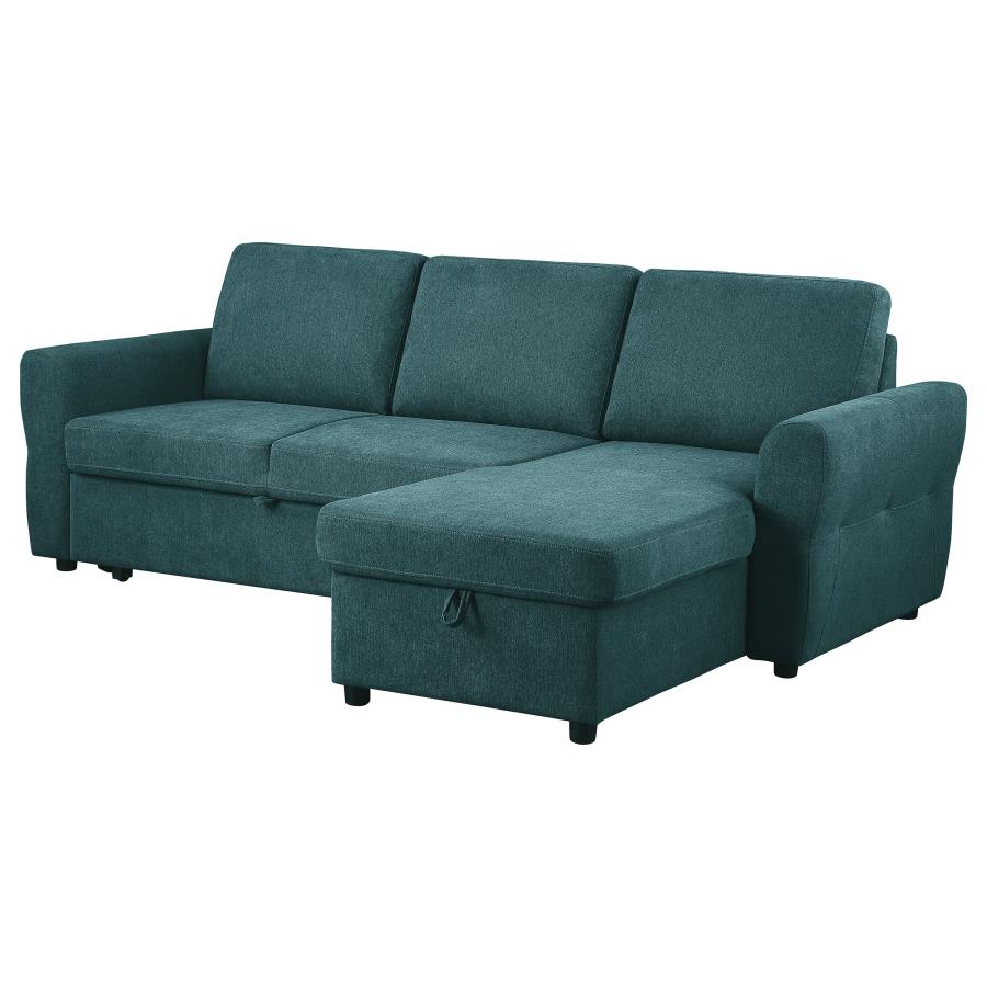 Samantha Teal Blue Upholstered Storage Sleeper Sectional Sofa