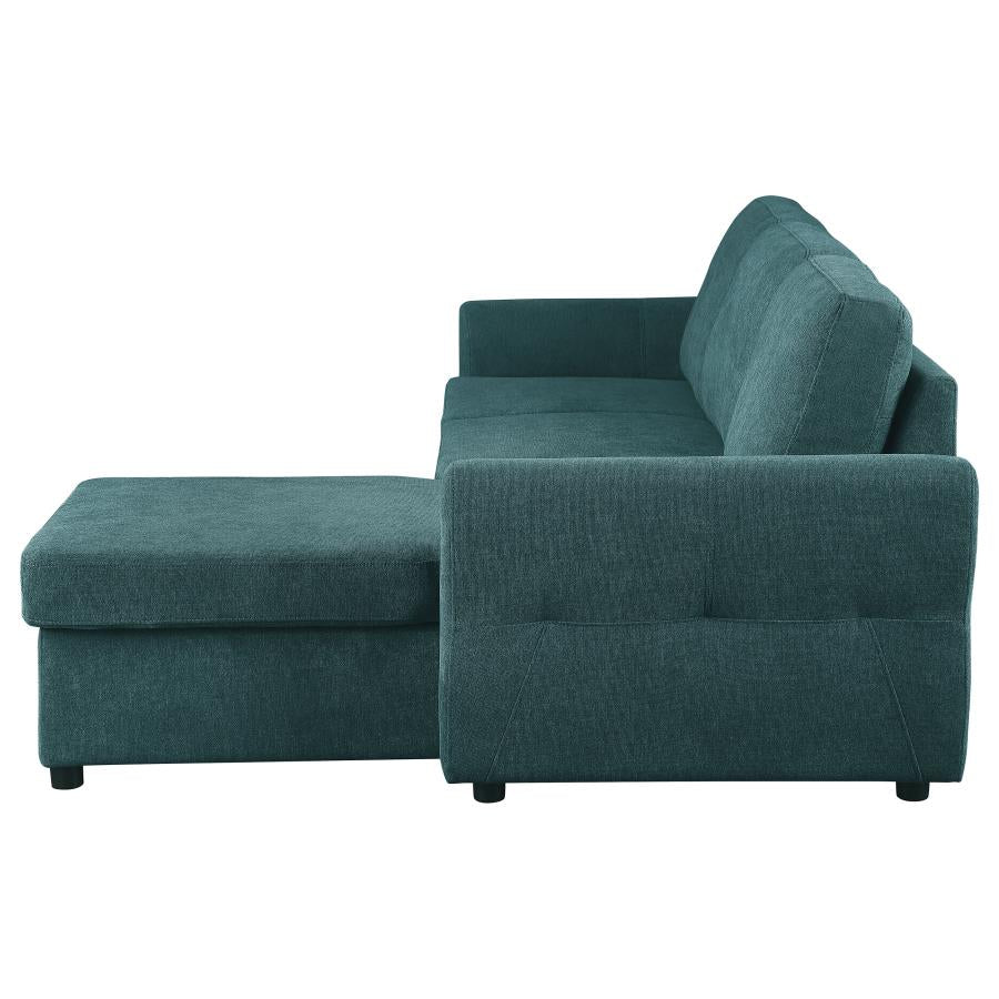 Samantha Teal Blue Upholstered Storage Sleeper Sectional Sofa