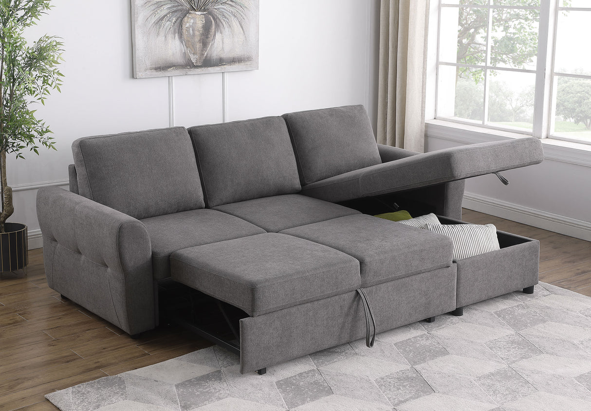 Samantha Grey Upholstered Storage Sleeper Sectional Sofa