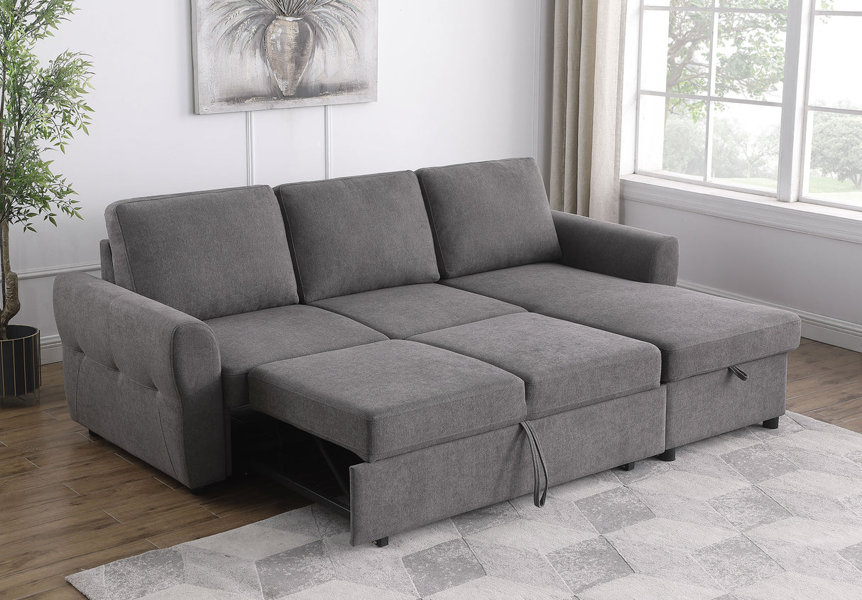 Samantha Grey Upholstered Storage Sleeper Sectional Sofa