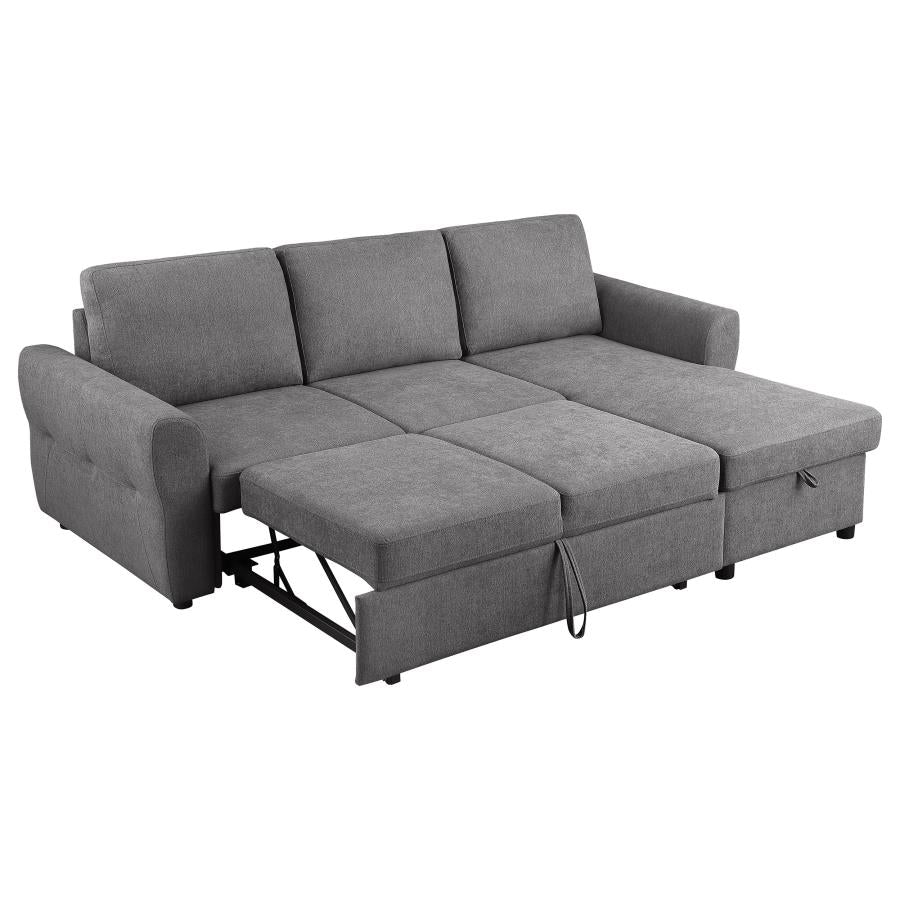 Samantha Grey Upholstered Storage Sleeper Sectional Sofa