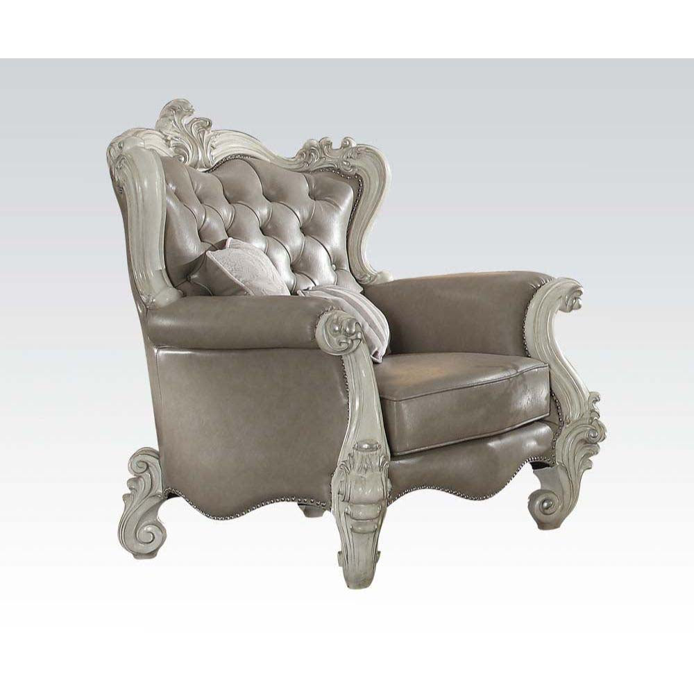 Versailles Vintage Gray Synthetic Leather & Bone White Finish Chair