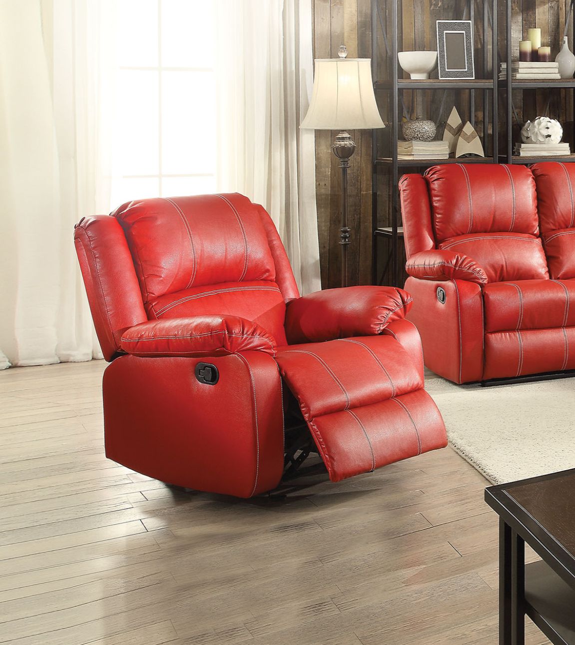 Zuriel Red Synthetic Leather Rocker Recliner