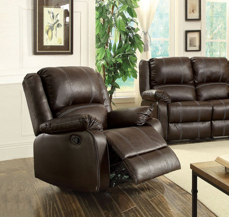 Zuriel Brown Synthetic Leather Rocker Recliner