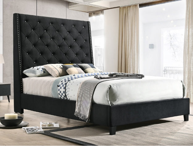 Chantilly Q Headboard Black Velvet