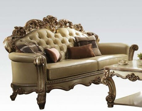 Acme Vendome 2-Piece PU Living Room Set in Gold Patina