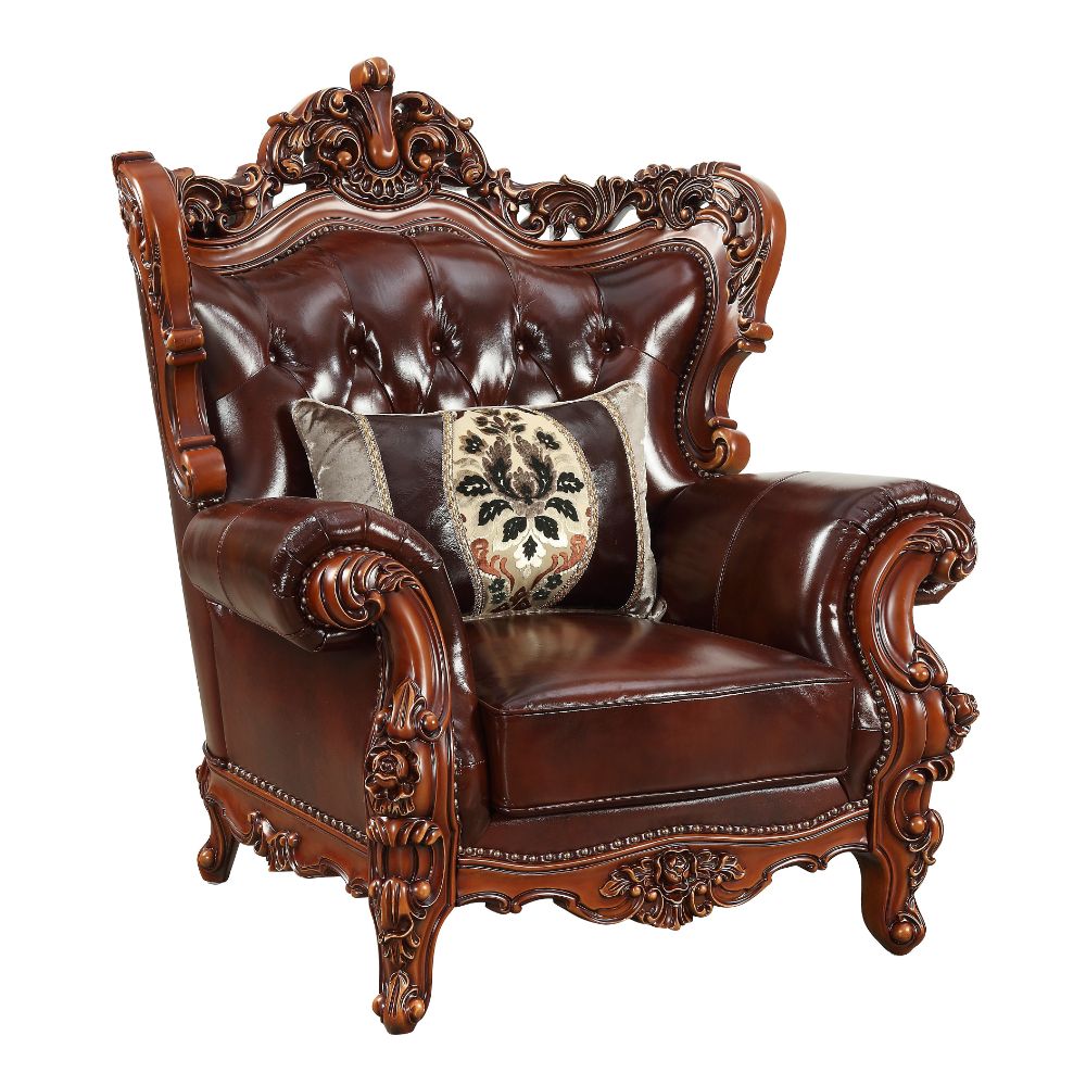 Eustoma Cherry Top Grain Leather Match & Walnut Finish Chair