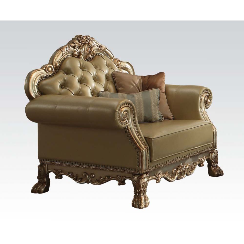 Dresden Bone Synthetic Leather & Gold Patina Finish Chair