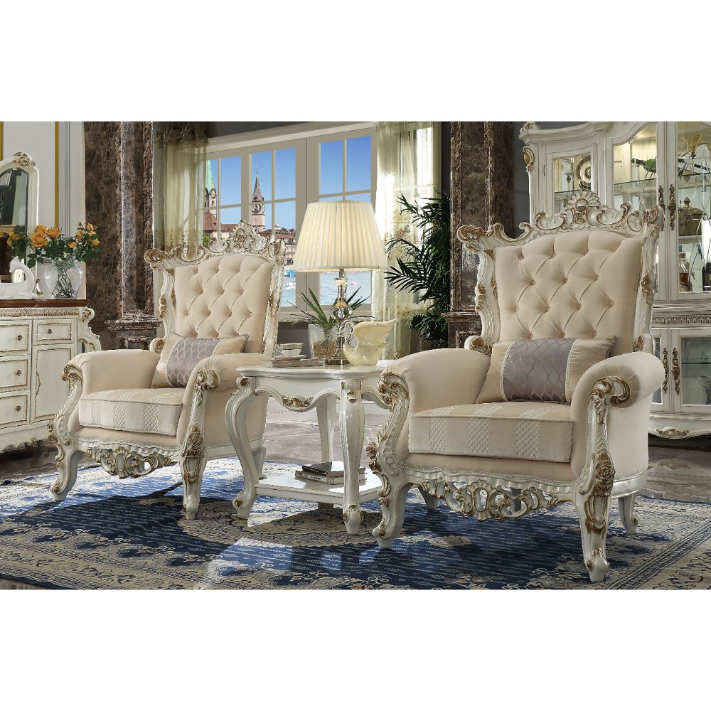 Picardy Fabric & Antique Pearl Finish Ii Accent Chair