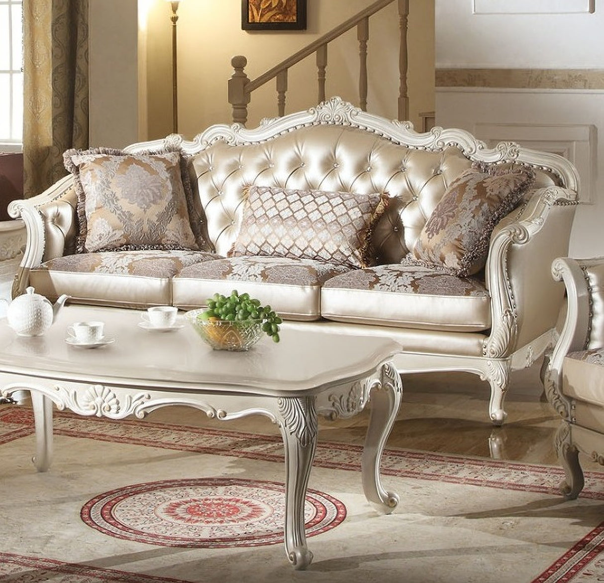 Acme Chantelle 2-Piece Living Room Set in Pearl White