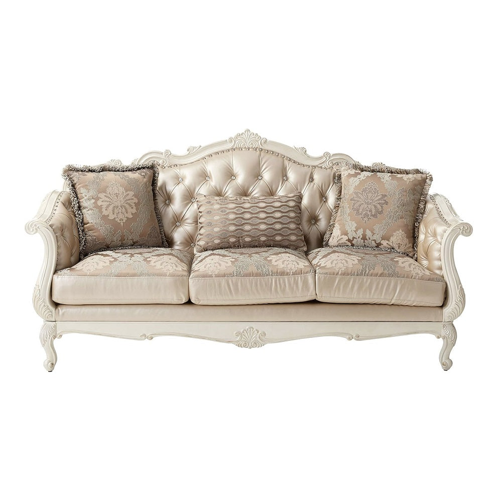 Chantelle Rose Gold Synthetic Leather /Fabric & Pearl White Finish Sofa