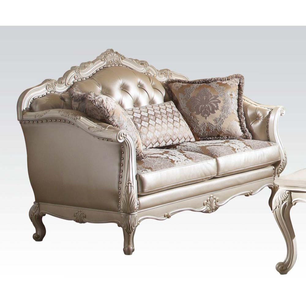 Chantelle Rose Gold Synthetic Leather /Fabric & Pearl White Finish Loveseat