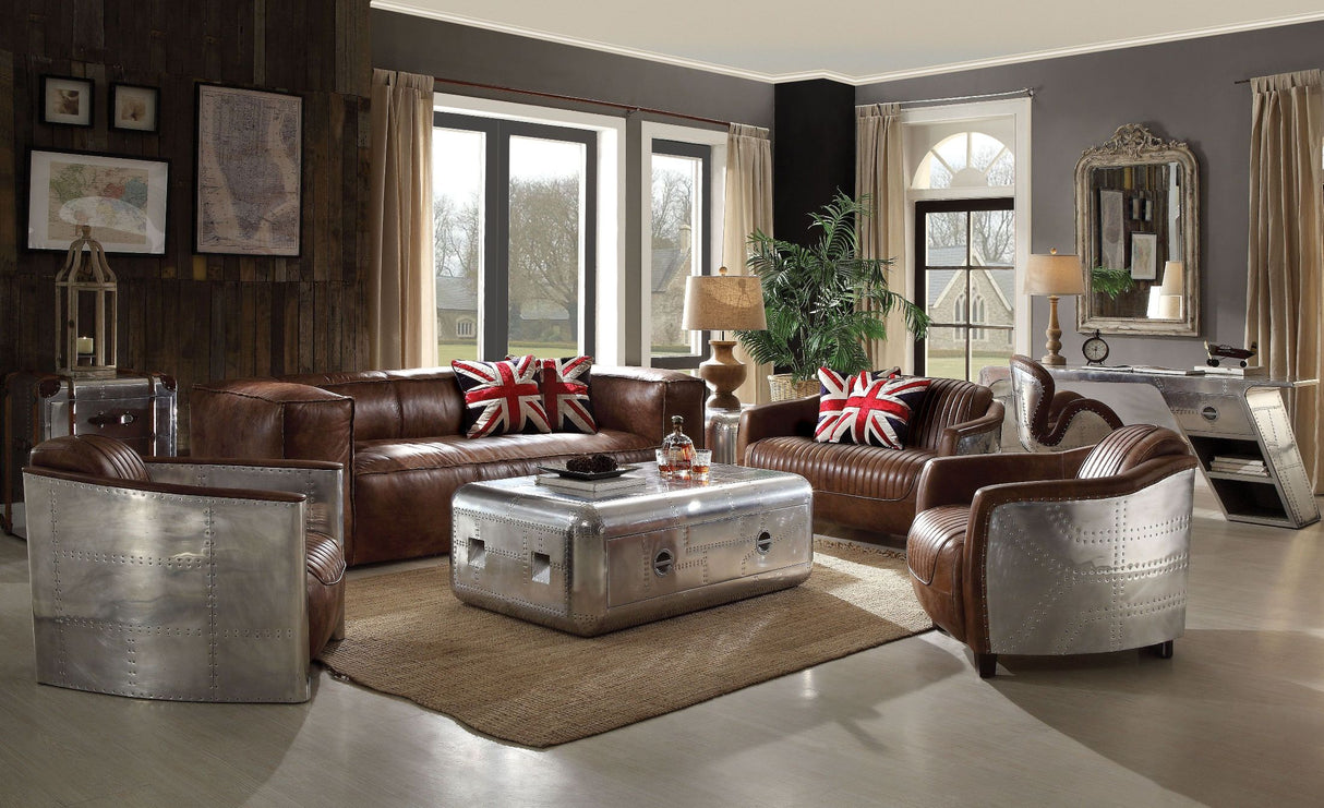 Brancaster Retro Brown Leather Living Room Set