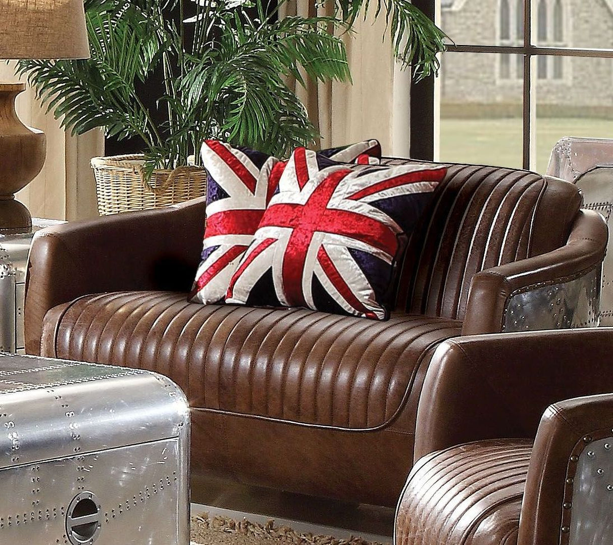 Brancaster Retro Brown Leather Living Room Set