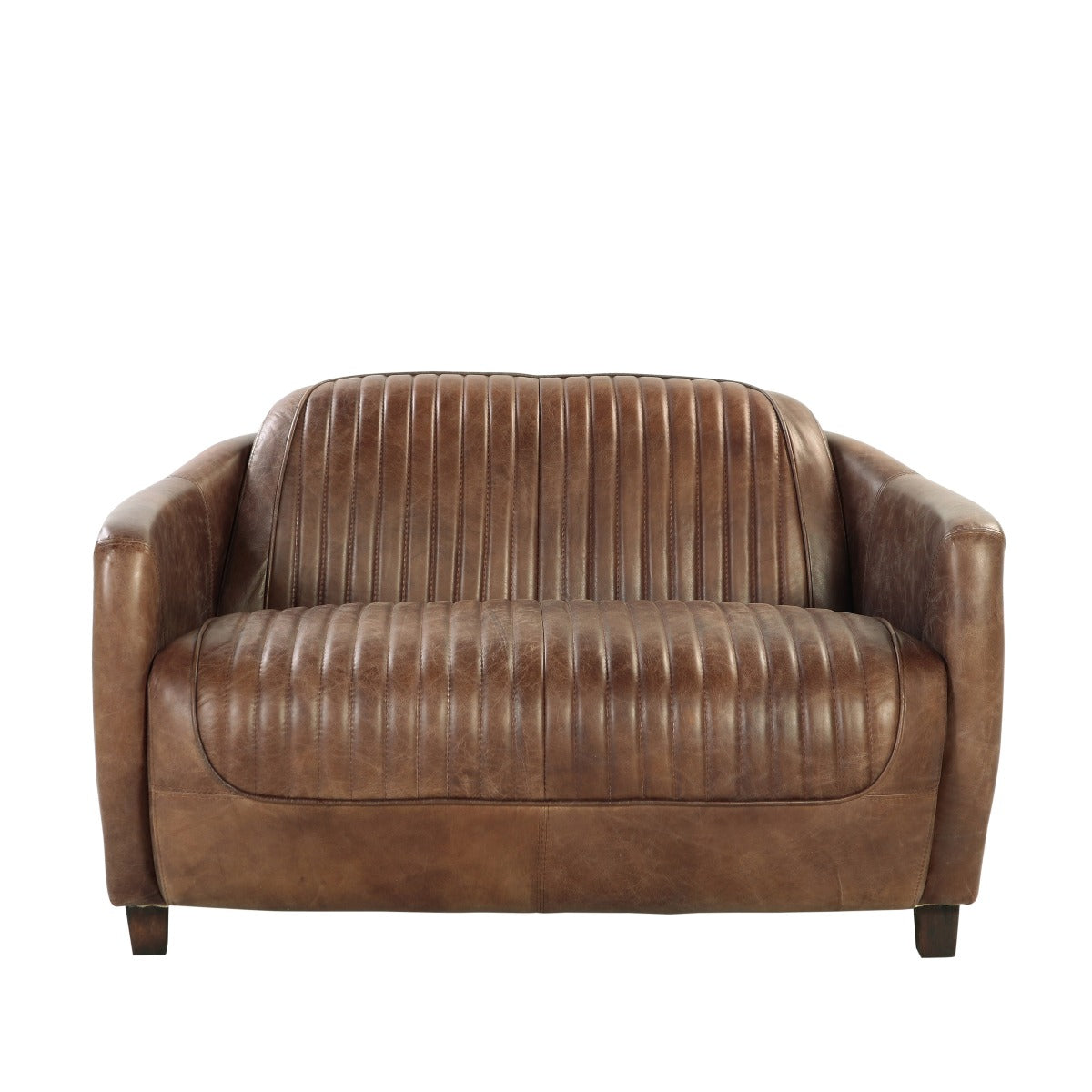 Brancaster Retro Brown Top Grain Leather & Aluminum Loveseat